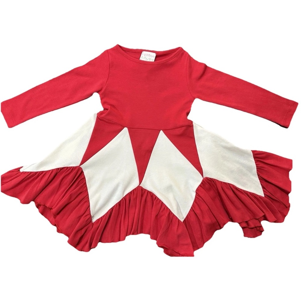 Lemon Loves Lime Girls size 2yrs Red and Beige Ruffle Dress Long Sleeve